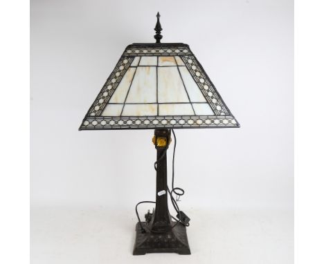 A Tiffany style table lamp with square leadlight shade 