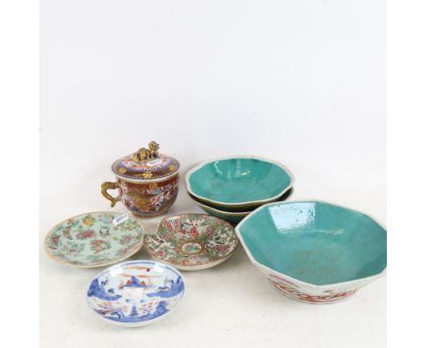 Various Chinese ceramic items, including a lidded jar with Dog of Fo decoration (A/F), 2 famille verte bowls, diameter 18cm, 