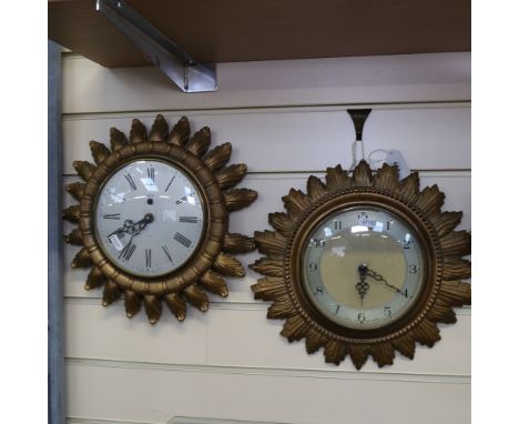 2 similar Vintage Smiths electric wall clocks, diameter 31cm approx, 1 leaf missing 