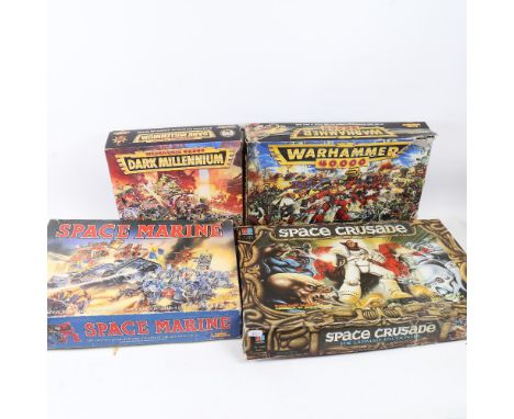 Various Games Workshop and MB Games plastic assembly model toys, including Warhammer 40,000 Dark Millennium, Space Marine and