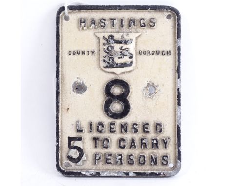 A Hastings county borough licenced Taxi sign, no.8, width 11cm, height 15cm 