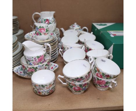 A Crown Staffordshire Thousand Flowers pattern tea and cake service, including teapot, tea cups, saucers etc, teapot height 1