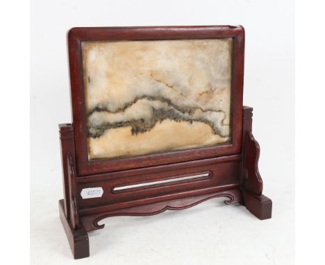 A Chinese jade table screen in hardwood frame, height 23cm 