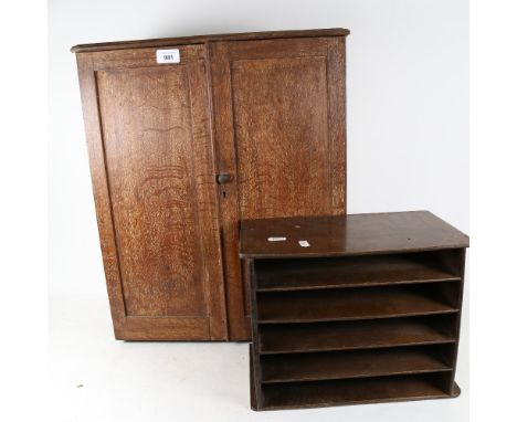 An Antique oak 2-door table-top cabinet, height 56cm, and a table-top file 