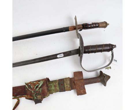 An Indian Damascene sword in scabbard, and 2 others 