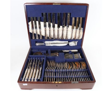 A Mappin &amp; Webb silver plated canteen of cutlery for 6 people, in original oak case 