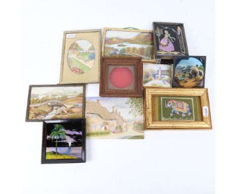 A Newton &amp; Co hand coloured prehistoric design magic lantern slide, butterfly wing pictures, miniature watercolour and em