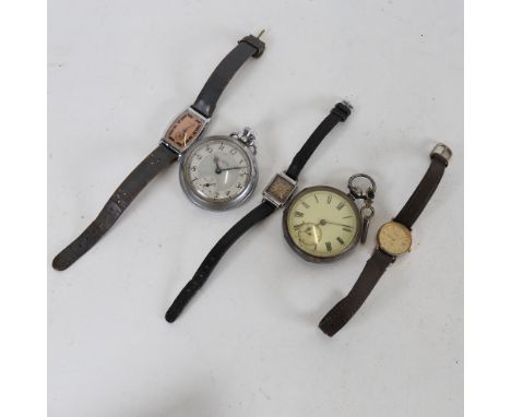 A silver-cased key-wind pocket watch, and various other watches, including Bulova, Junghans etc (5) 