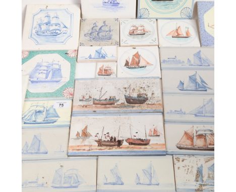 A quantity of Rye and other ceramic ship design tiles (29). 15cm x square tiles 2 x 20.5cm rectangular tiles9 x 15cm rectangu