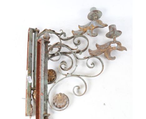 A pair of Vintage wrought-iron painted and gilded candle brackets, height 36cm 