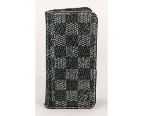 Louis Vuitton, Vintage Damier Graphite Canvas Mobile Case/Handytasche, grau-schwarz kariertes gummiertes Baumwollgewebe mit L