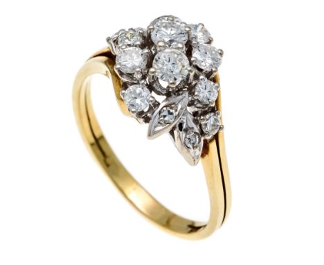 Brillant-Ring GG/WG 585/000 mit 10 Brillanten und 4 Diamanten, zus. 0,82 ct TW-W/VS-SI, RG 58, 4,5 g
