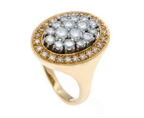 Brillant-Ring GG/WG 750/000 mit 16 Brillanten und 24 Achtkant-Diamanten, zus. 1,0 ct TW-W/VS-SI, RG 53, 8,2 g