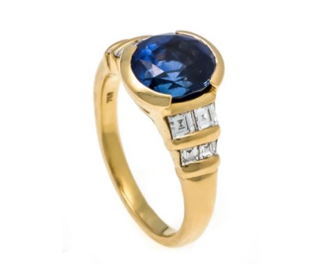 Saphir-Diamant-Ring GG 750/000 mit einem feinen, oval fac. Saphir ca. 2,50 ct in sehr guter Farbe und Reinheit, sowie 8 Diama