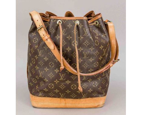 Louis Vuitton, Vintage Sac Noe, gummiertes Baumwollgewebe im klassischen Logoprint-Design mit Details aus cognacfarbenem Rind