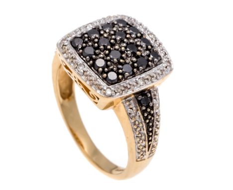 Diamant-Ring GG/WG 585/000 mit 18 Brillanten, zus. 0,42 ct Schwarz und 12 Achtkant-Diamanten, zus. 0,06 ct get.W/SI-PI, RG 53