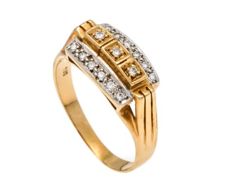 Brillant-Ring GG/WG 585/000 mit 15 Brillanten, zus. 0,10 ct W/SI, RG 62, 5,2 g