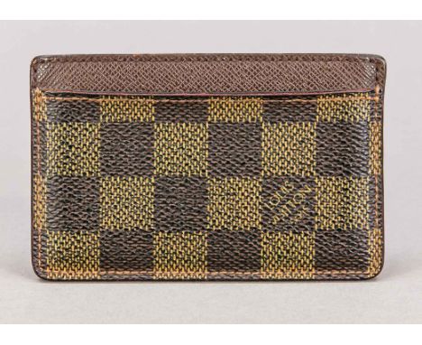 Louis Vuitton, Vintage Damier Ebene Canvas Kartenetui, braunkariertes gummiertes Baumwollgewebe mit Logoprint, 3 Steckfächer,