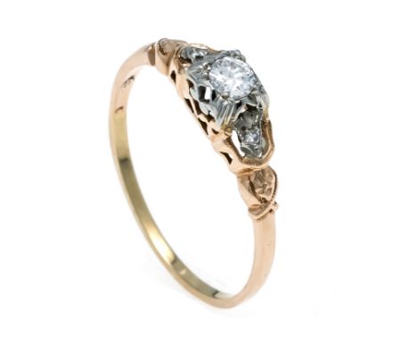 Diamant-Ring GG 585/000 mit einem Brillanten und 2 Achtkantdiamanten 0,16 ct TW/VS-SI, RG 56, 1,6 g