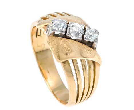 Altschliff-Diamant-Ring GG 585/000 mit 3 Altschliff-Diamanten, zus. 0,55 ct l.get.W/SI-PI, RG 59, 6,8 g