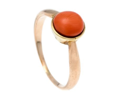 Koralle-Ring GG 585/000 ungest., gepr., mit einem runden Opal-Cabochon 7,0 mm, in einem hellen Orange, RG 51, 2,4 g