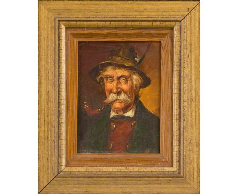 Alfred Zimmermann (1854-1910), Münchner Bildnis- und Genremaler. Portrait eines bayrischen Bauern mit Pfeife, Öl auf Sperrhol