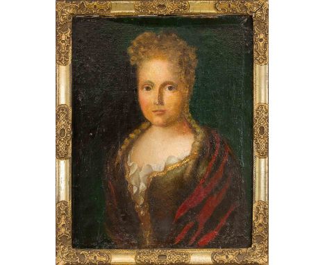 Bildnismaler 2. H. 17. Jh., Portrait einer Frau mit seitlich geflochtenen Zöpfen, Öl auf Lwd. auf Hartfaser kaschiert, stark 