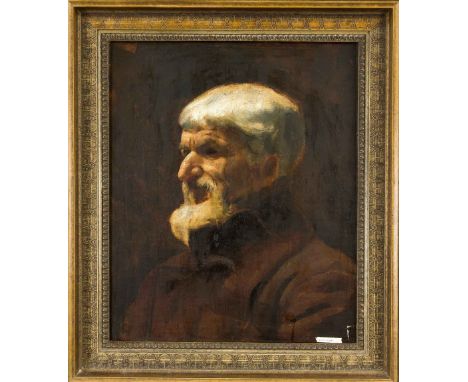 Monogrammist K., Bildnismaler des 19. Jh., Portrait eines Mannes mit grauem Kinnbart im Schlaglicht, Öl auf Lwd., u. re. mono