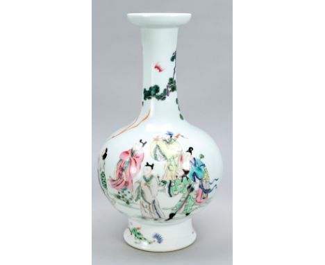 Kangxi Style ''Daoist'' Famille Rose Vase, China, 18. Jh. (oder später?). Bauchige Form mit leicht eingezogenem Hals und ausg
