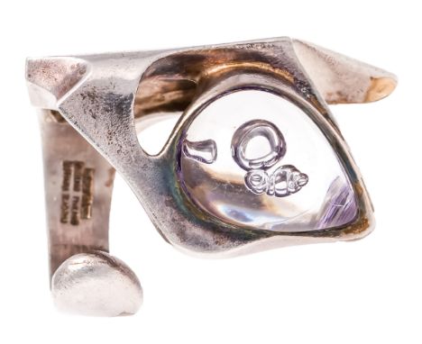 Designer-Ring Silber 925/000 Lapponia Finnland 1973, ''Kohoutek'' mit Acryl, RG 57, Ringkopf ca. 38,5 x 23,5 mm,  23,4 g