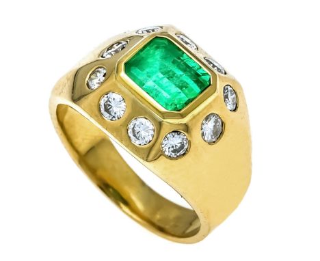 Smaragd-Brillant-Ring GG 750/000 mit einem feinen im Smaragdschliff fac. Smaragd 1,74 ct, 7,5 x 6,2 x 5,3 mm in sehr guter Fa