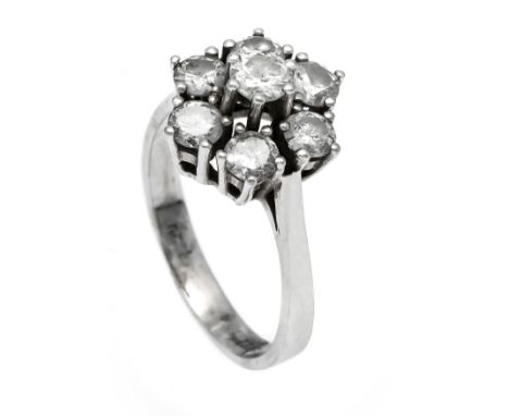 Brillant-Ring WG 585/000 mit 7 Brillanten, zus. 1,50 ct l.get.W-W/PI1, RG 56, 4,1 g