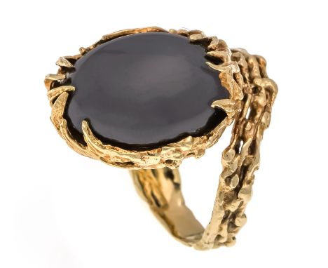 Designer-Ring GG 585/000 mit einem ovalen Hämatit-Cabochon 16,5 x 12,5 mm, RG 56, 11,5 g