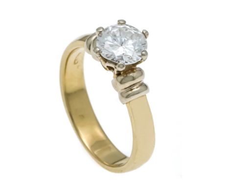 Brillant-Ring GG 750/000 mit einem Brillanten 1,52 ct TW-W/PI1 (beh.), RG 58, 6,3 g