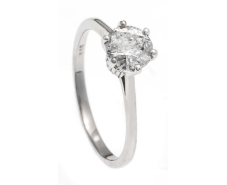 Brillant-Ring WG 585/000 mit einem Brillanten 1,00 ct l.get.W/PI2 (l. best.), RG 56, 2,4 g