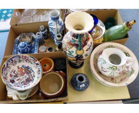 A Japanese export vase, a jug and basin set, a Chinese blue and white vase (AF) and other ceramics