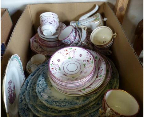 A graduated set of meat plates and a Sunderland lustre tea service, a Carlton ware coffee pot and other china ware