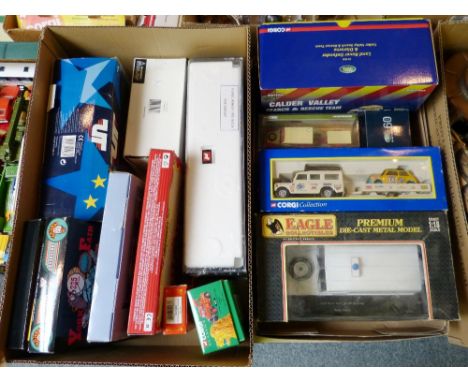 Boxed Landrover models from Corgi and Eagle, together with a further box of boxed Corgi and other die-cast models (approximat