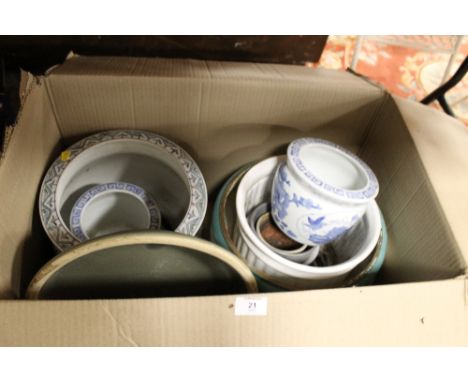 A SELECTION OF CERAMIC PLANT POTS ETC TO INC ORIENTAL STYLES
