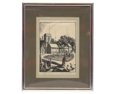Clare Leighton (American, 1898-1989) ‘Chalfont St Giles’ woodcut, signed and titled, 14.5 x 10.5cm, framedCondition ReportCre