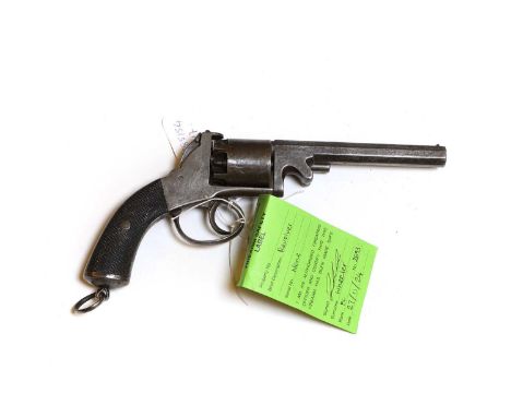 A .36 calibre open framed Webley Bentley revolver  circa 1850, five shot, with chequered two piece grip 13cm barrelProvenance