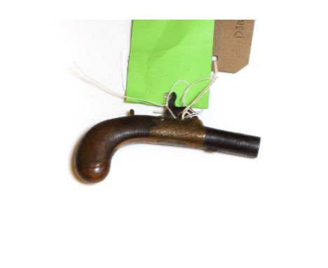 A percussion pocket pistol 19th century, by Tate of Louth, engraved brass frame, folding trigger and walnut chequered grip,4.