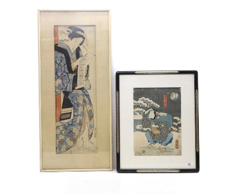 Two Japanese wood block prints, 19th century, comprising: one, by Utagawa Kunisada I (Toyokuni III) (Japanese, 1786–1864), Sn