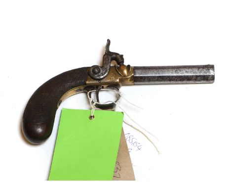 A percussion travelling pistol Newport, Isle of Wightbrass framewalnut chequered butt3 1/2" barrelProvenance : from the estat