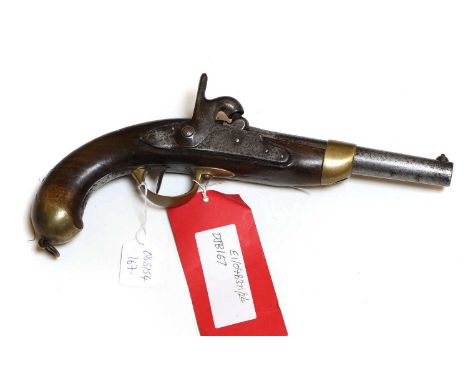 A French military pattern percussion pistol Felix Escoffier,the rifled barrel with brass frame impressed 570, and walnut grip