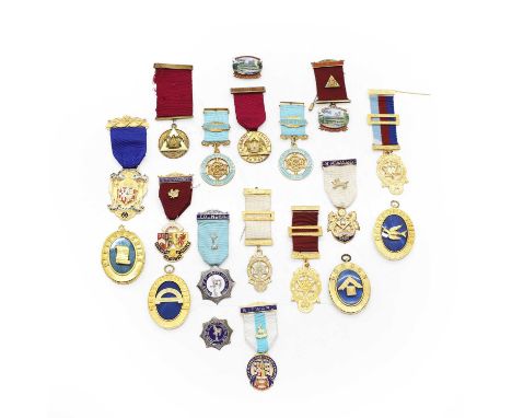A collection of Masonic medals, eight silver, with silver gilt and enamel decoration, together with fifteen further medals (2