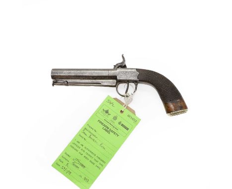A percussion English pistol 19th centuryhaving otagonal barrel with swivel ram rod and walnut chequered grip10cm barrelProven
