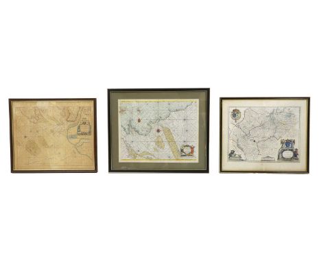 MAPS & CHARTS: COLLINS (Greenville): 1- Untitled Chart of the North Sea Coast of England. C1736, Hand-coloured, mounted, fram