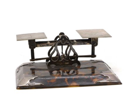 A tortoiseshell and silver mounted set of letter scales by Goldsmiths &amp; Silversmiths Co Ltd, London 1897, with shaped sil