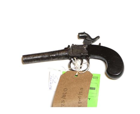 A percussion boxlock pocket pistol  English, 19th century by Brasher, London the brass frame with walnut grip 6.25cm barrel t